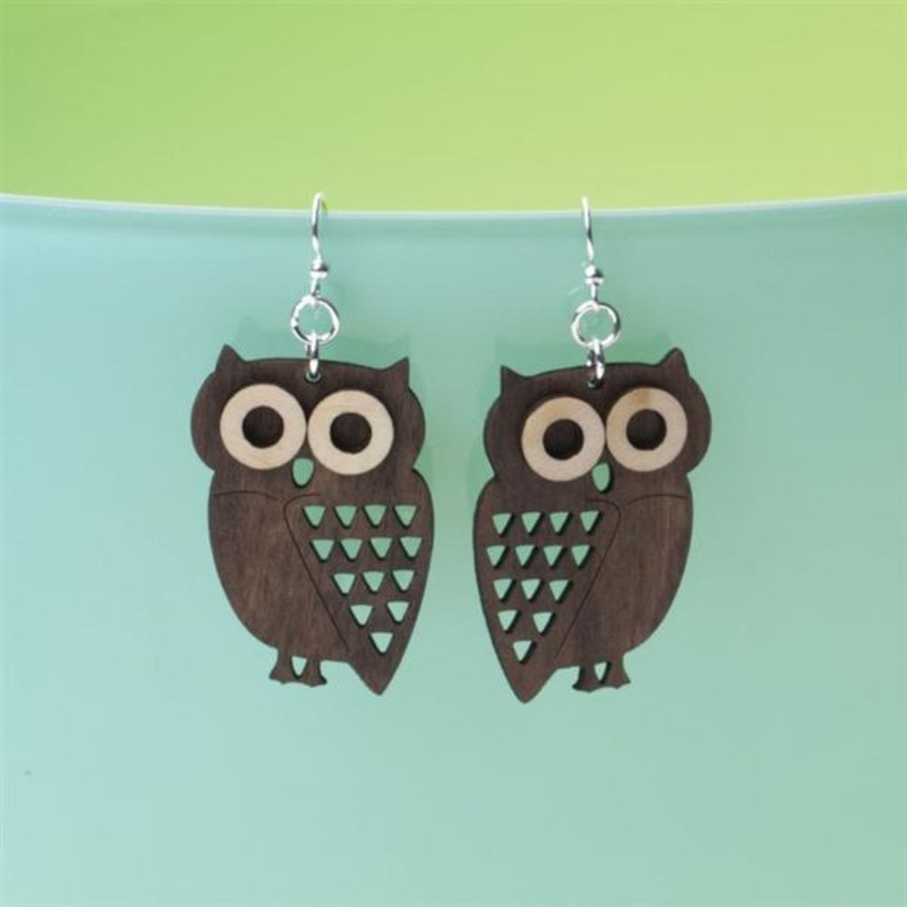 Wood Owl Earrings, NWT